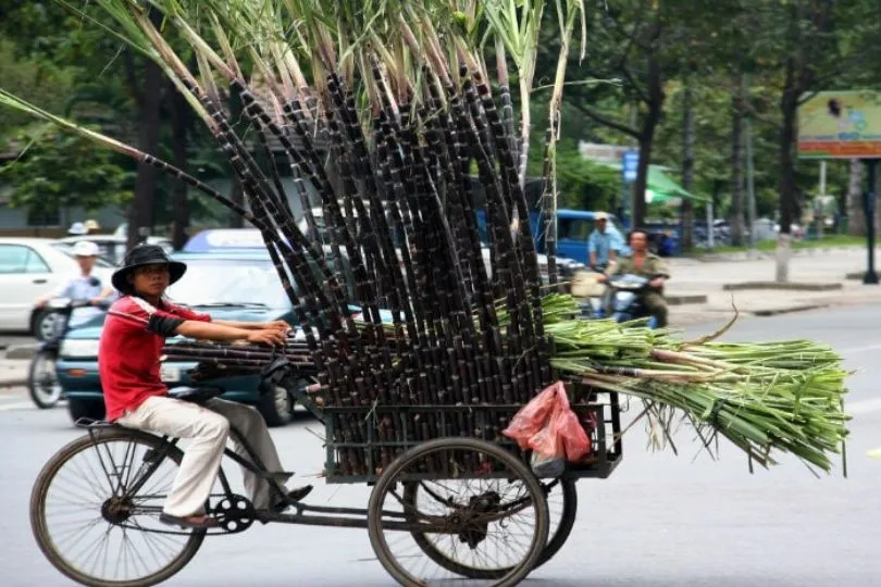 Einheimische transportieren alles mögliche auf dem Fahrrad in Vietnam