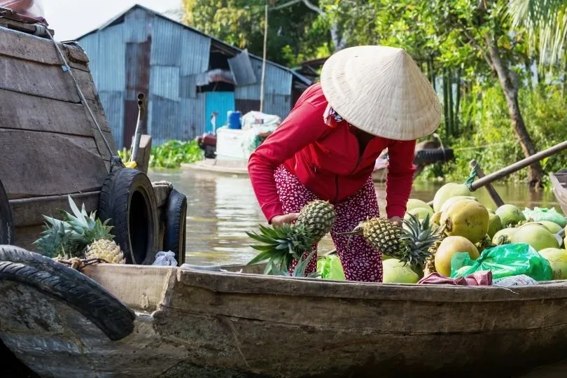 Schwimmender Markt im Mekong Delta