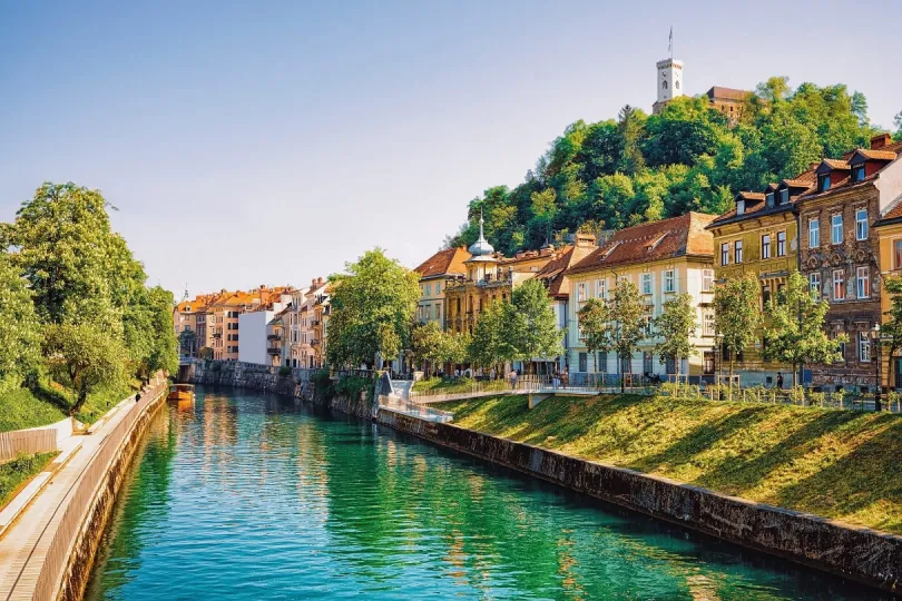 Blick auf die Häuser von Ljubljana