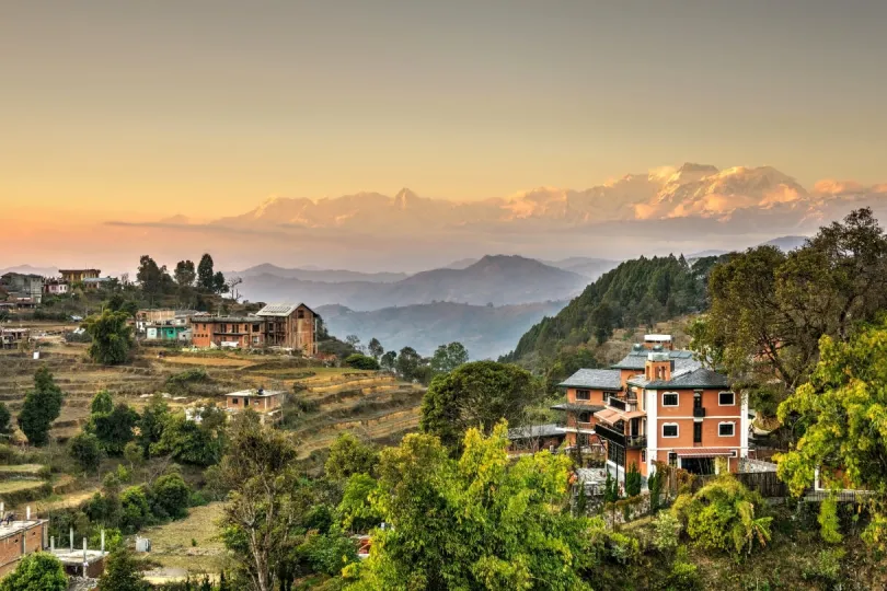 Landschaft mit Sonnenuntergang in Nepal