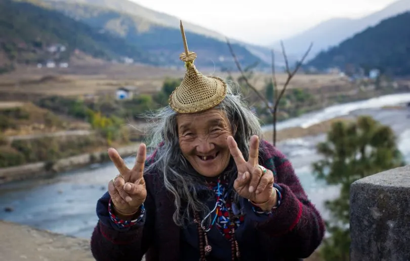 Glücklicher Einwohner Bhutans