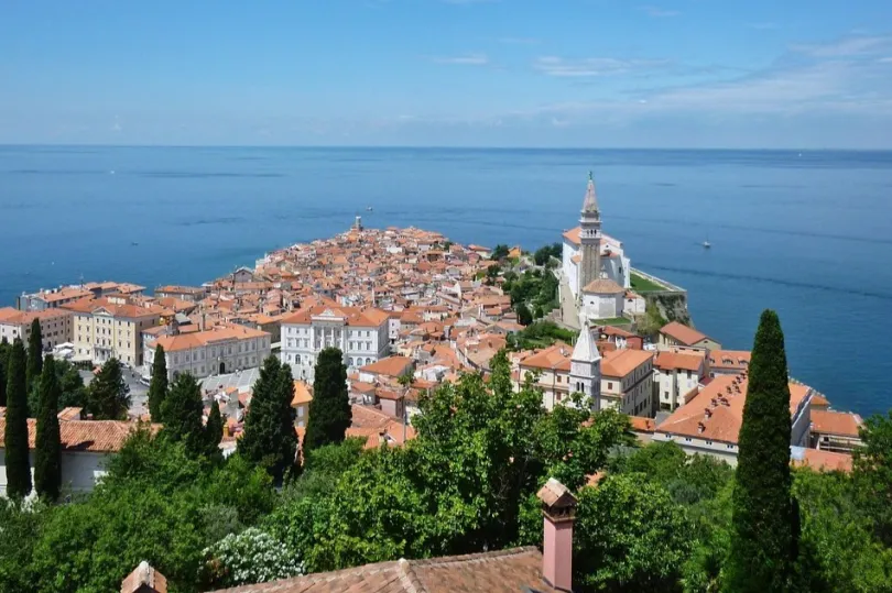 Aussicht auf Piran mit Blick auf der See, Slowenien.