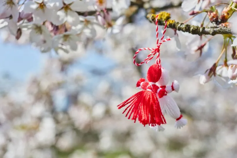 Der Frühlingsbeginn (Baba Marta) wird in Bulgarien mit den Farben rot und weiß gefeiert.