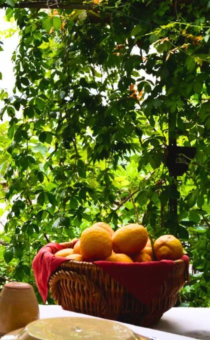 Terrasse mit Obst in Italien.
