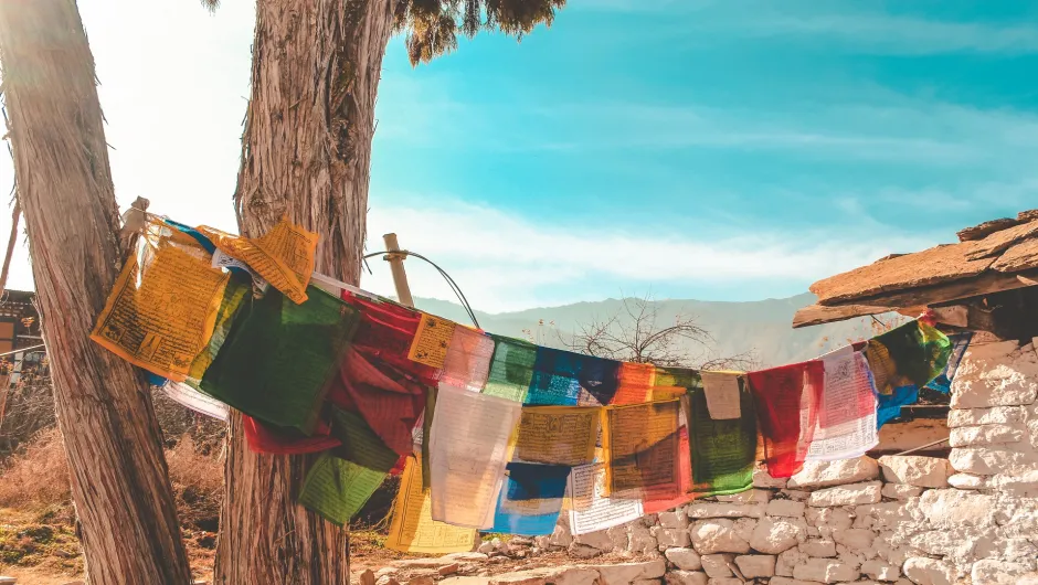 Bunte Gebetsflaggen in Bhutan