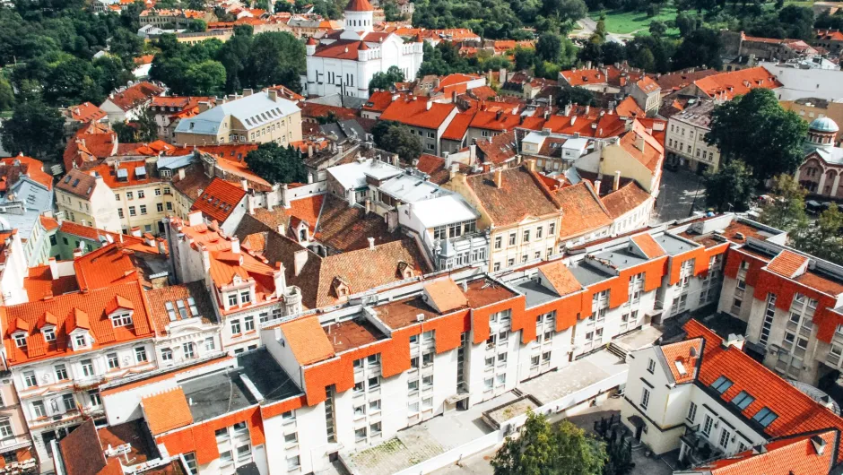Lettland und Litauen Urlaub, Luftaufnahme auf die Häuser in Vilnius.