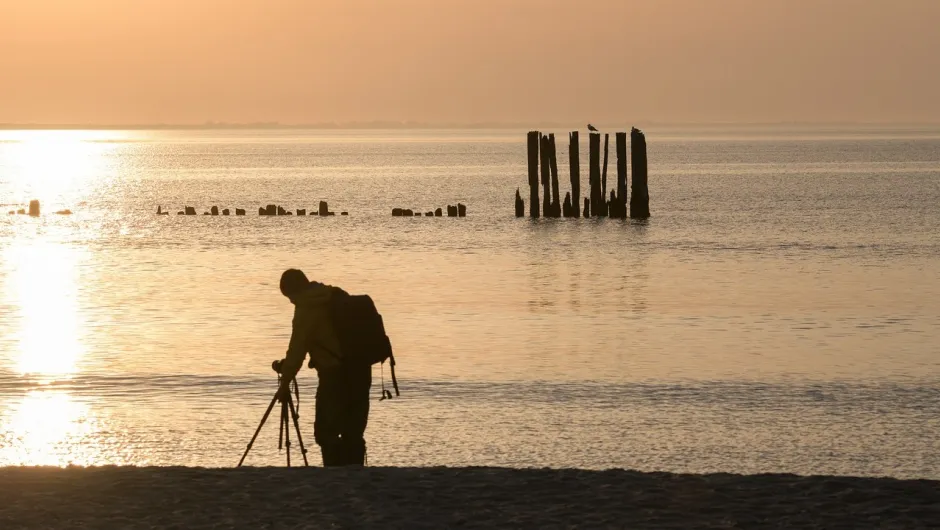 Strand bei Sonnenuntergang.
